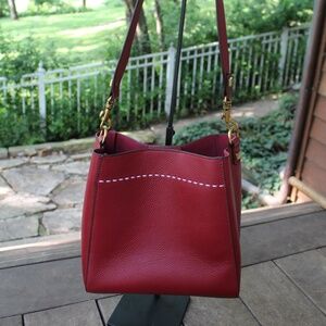 DORIS & JACKY Genuine Leather Bucket Hobo Bag Shoulder Purse & Satchel Tote RED